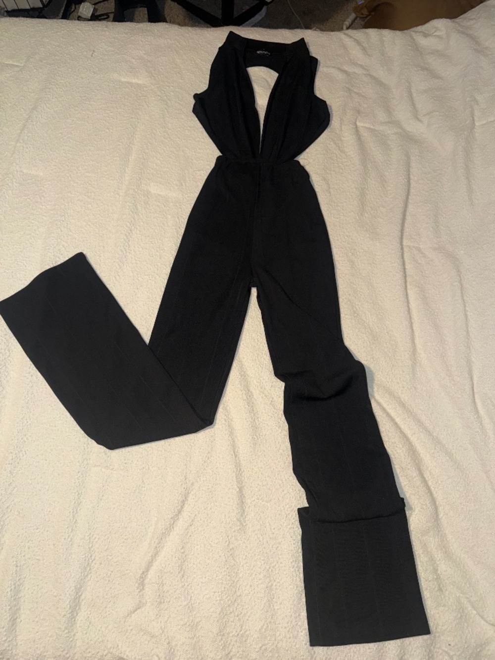 PrettyLittleThing Black Bandage Cutout Halter Wide Leg Jumpsuit Size 6